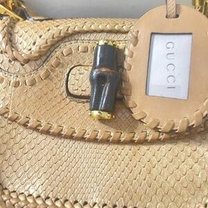 Gucci Convertible BambooTopHandle Bag Braided Crocodile Medium come with mirror